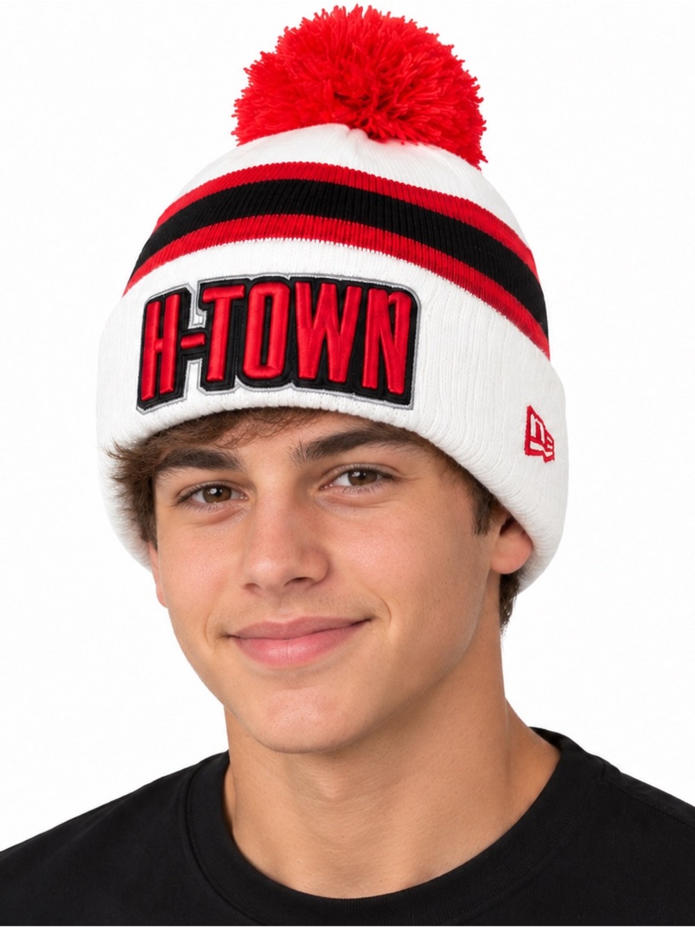 New Era H-TOWN Knit Beanie with Red Pom